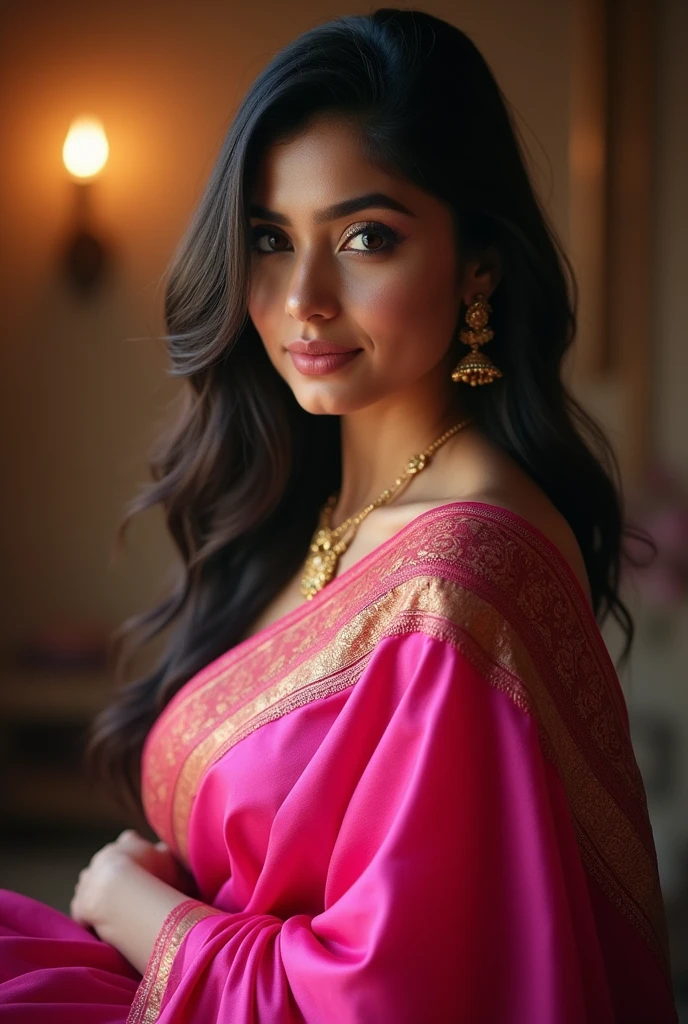 Sexy indian bhabhi with pink saree