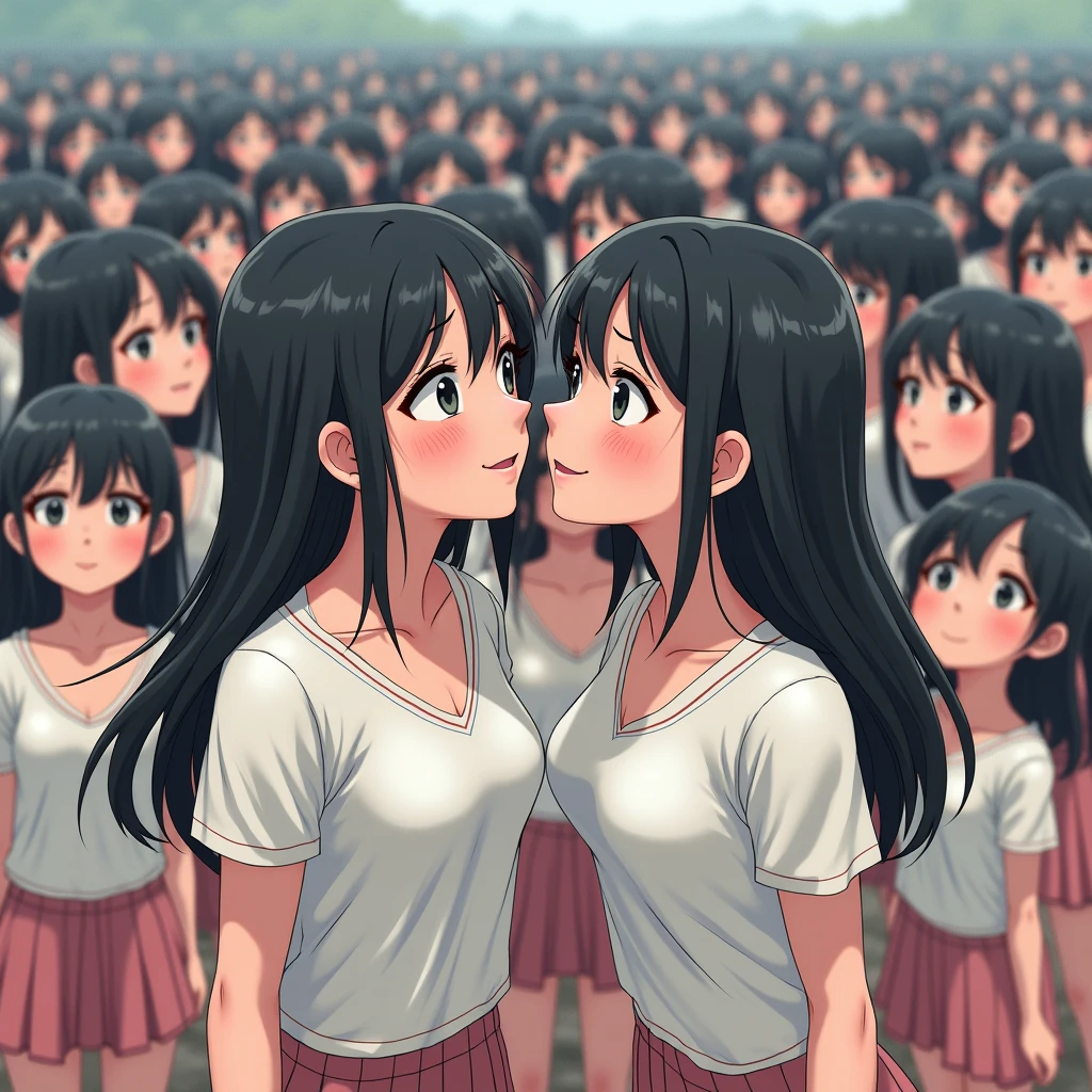 (Japanese Clone-girls=Myself), (Super Best masterpiece Clone-girls Raw Photography Art), (16K, Highest quality, Ultra-high resolution, RAW Photos), (It's so unrealistic., With unparalleled depiction, With an unfathomable sight, An unprecedented and shocking worldview, Clone-girls: In a world of mass reproduction, Ultra-realistic), (Japanese Girls, Sasaki Nozomi, 26yo, Small face, Thick black hair, long hair, Dark Eyes, Mature face, Cute Smile, Smiling face, A gentle gaze, Very pleasant look), (Very beautiful detailed girls, Accurate body structure, Accurate body movements, Very detailed body, (Super big breasts, Large bulge of ample breasts)), (Summer casual clothes, Short sleeve, mini skirt, hour々I can see your pants, Cleavage Emphasis, Emphasise the fullness of your breasts), (Very detailed, Myself cloning, Depiction of splitting oneself, 1Myself girl→1,000,000,000,000,000,000,000,000,000,000Myself cloning girls), (Very detailed and intricate, Myself clone-girlsから, Myself's body is multiplying, A perfectly matched depiction, (In the same female body,With the same face, With the same hairstyle, In the same clothes, At the same height, 同じSuper big breastsである)), (1,000,000,000,000,000,000,000,000,000,The number has increased to over 10,000.), (Myself girls only), (1,000,000,000,000,000,000,000,000,000,000,000,000,000,000,000,000,000,000,000,000,000,000Myself girls), (Very detailed描写で, Physical contact), (Very detailed depiction, Clear and accurate perspective depiction, Ultra-wide field of view, Focus on the average value of the image, Illuminated from the front by a soft, bright light), hug, kiss, Chest to Chest, Happy laughter
