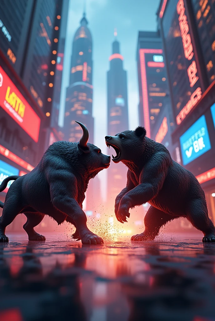Stock market candles making higher highs and bull and bear fighting in the rear
