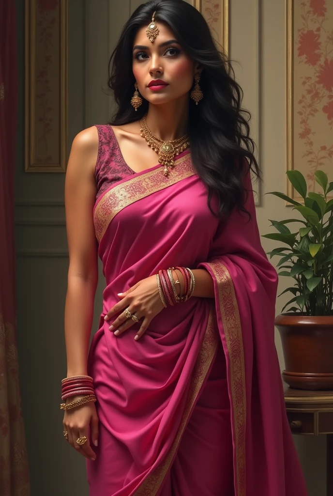 Sexy indian bhabhi with pink saree and big titts