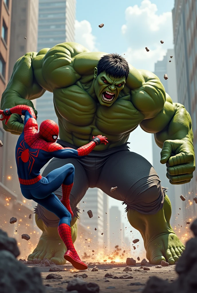 Spiderman fighting Hulk