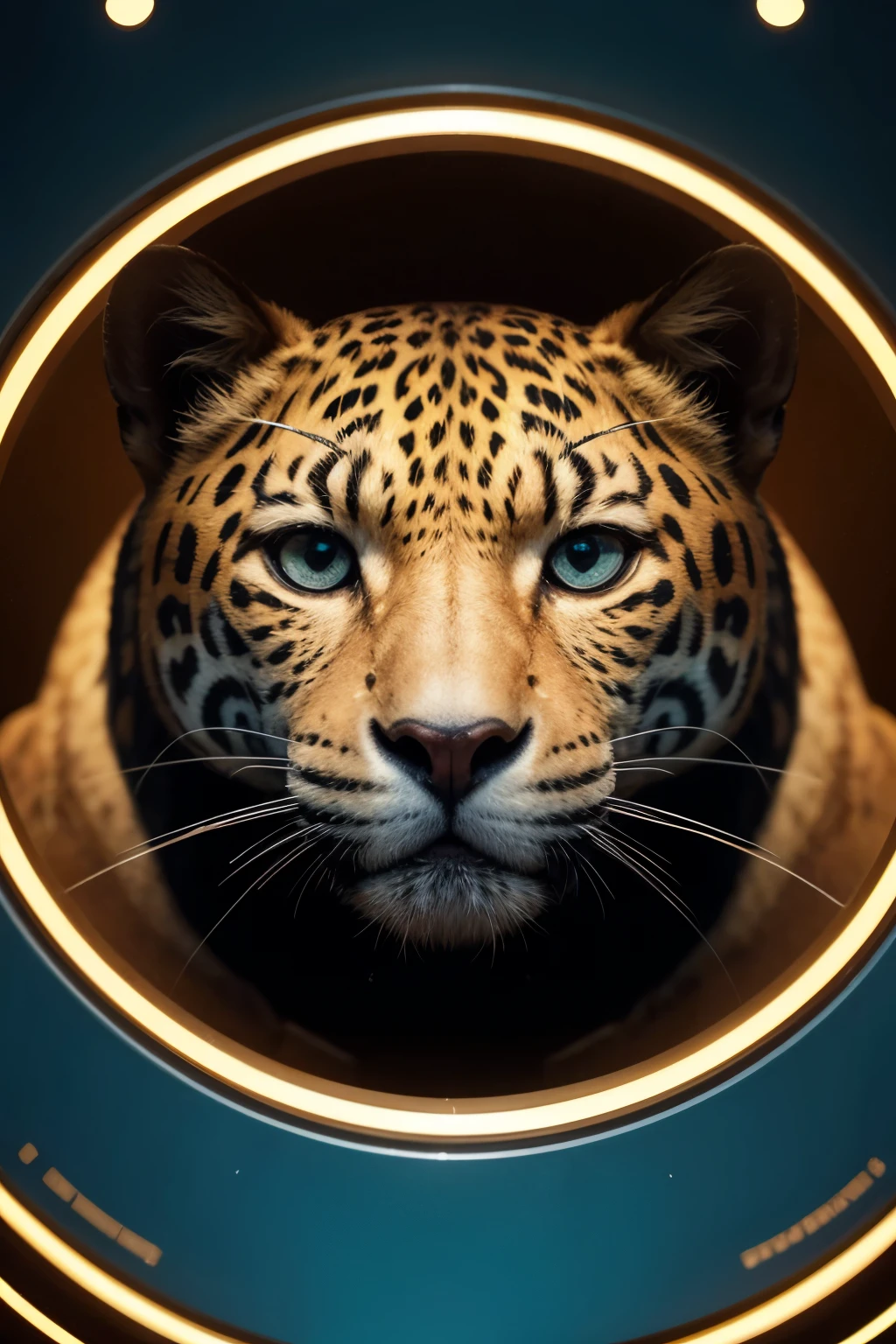 A stylized jaguar face with circular lines, symbolizing the wildlife of the Pantanal combined with technology and artificial intelligence