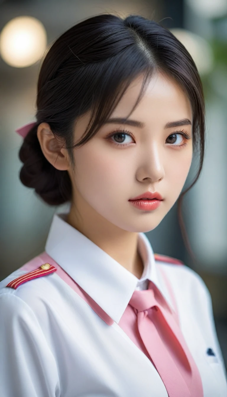 8k, Ultra-high resolution, Highest quality, masterpiece, 三分割法によるphotograph,Surreal, photograph,One Woman, (:1.3), cute, cute顔, 細部までBeautiful Eyes, 細かくdetailedに,masterpiece,One Girl:1.2,Japanese women,kindergarten,close up,glaring,Black hair,braid,(twin braids:1.0),ID photo,(kindergarten uniforms:1.3),Eccentric,Future City,white collar,((Colorful Fashion)),(Beautiful attention to detail),Subtle details, detailedな顔,anger,Attractive eyes,(ポートレートphotograph:1.4),(Photorealistic images:1.4),Fantasy art,(Beautiful Face:1.4),美しくAttractive eyes、Beautiful Eyes,Silver residue,(Tight waist:1.4)、(Beautiful with perfect body proportions:1.4),Pink Lips,profile,(((Ideal body type))),A-cup small breasts :2,、Portraiture:2、Perfect Anatomy、鮮明なdetailed、detailed,Fashion magazine cover,Thin lips,完璧でBeautiful Face ,完璧でcute顔, Skin with attention to detail, Perfect limbs、Narrow waist,Surreal,Light and shadow,spotlight