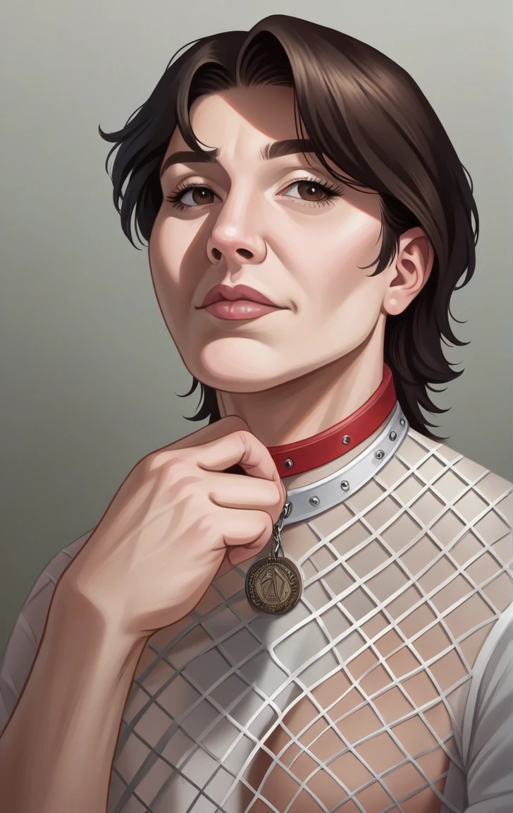 portrait,muscular, (absurdities, High resolution, ultra detailed),((masterpiece)), ((Best Quality:1.1)), High resolution, 8k,1 chico, Best Quality, masterpiece, (photorealist:1.4), 8k raw photo, 4k, high quality, masterpiece, Best Quality, High resolution, dynamic poses, realist, detailed skin, mature male, high contrast, General detail , collar, mesh shirt
