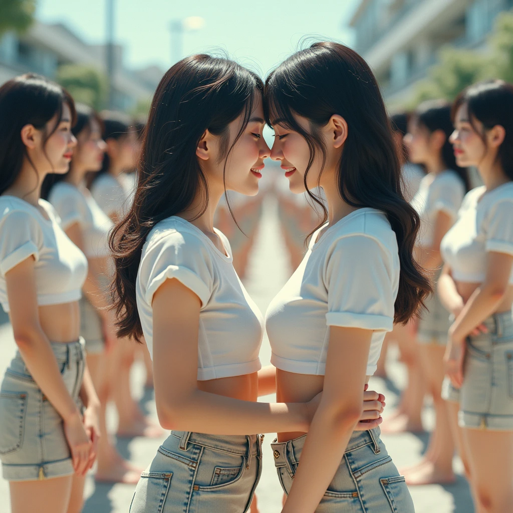 (Japanese Clone-girls=Myself), (Super Best masterpiece Clone-girls Raw Photography Art), (16K, Highest quality, Ultra-high resolution, RAW Photos), (It&#39;s so unrealistic., With unparalleled depiction, With an unfathomable sight, An unprecedented and shocking worldview, Clone-girls: In a world of mass reproduction, Ultra-realistic), (Japanese Girls, Sasaki Nozomi, 26yo, Small face, Thick black hair, long hair, Dark Eyes, Mature face, Cute Smile, Smiling face, A gentle gaze, Very pleasant look), (Very beautiful detailed girls, Accurate body structure, Accurate body movements, Very detailed body, (Super big breasts, Large bulge of ample breasts)), (Summer casual clothes, Short sleeve, mini skirt, hour々I can see your pants, Cleavage Emphasis, Emphasise the fullness of your breasts), (Very detailed, Myself cloning, Depiction of splitting oneself, 1Myself girl→1,000,000,000,000,000,000,000,000,000,000Myself cloning girls), (Very detailed and intricate, Myself clone-girlsから, Myself&#39;s body is multiplying, A perfectly matched depiction, (In the same female body,With the same face, With the same hairstyle, In the same clothes, At the same height, 同じSuper big breasts)), (1,000,000,000,000,000,000,000,000,000,The number has increased to over 10,000.), (Myself girls only), (1,000,000,000,000,000,000,000,000,000,000,000,000,000,000,000,000,000,000,000,000,000,000Myself girls), (Very detailed描写で, Physical contact), (Very detailed depiction, Super wide view, Clear and accurate perspective depiction, Ultra-wide field of view, Focus on the average value of the image, Illuminated from the front by a soft, bright light), hug, kiss, Chest to Chest, Happy laughter, A place where you can see to the horizon