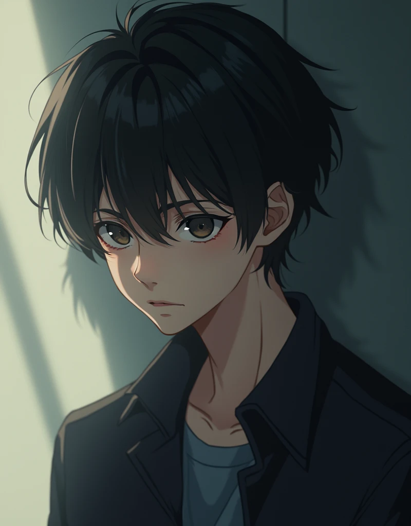 (Anime image) create 4k hd sad alone 16 years boy image he is very upset, his look is very nice and cool anime image.