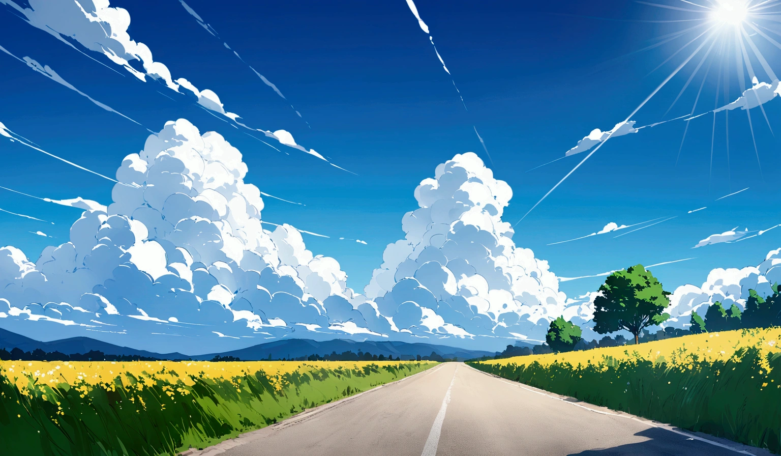 High-definition disaster masterpiece，Canon，RAW Photos，（truth：1.4），Poster Effects，The base color is light，Natural light， noon，Rural Scenery、Country Road、blue sky、cumulonimbus