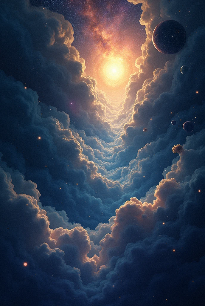 A picture in a 2D style of the cosmos from the darkness of the cosmos