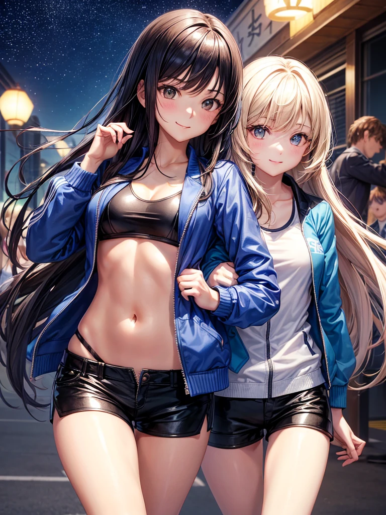 best quality，，smile，blazer，swimsuit，School，group of，Blue Track Jacket，Physical education class，JK，Sexy and cute，future，Wearing a fastener bra，zipper bra，Long Hair，She has her bangs down，evolution系ファッション，Cuteness at its finest，Sparkling，Leather shorts，赤いLeather shorts，beautiful，middle School girlultiple girls are depicted,harem，idol group，infinite possibilities，Hair tucked behind ear，futureの服装，evolution，starry sky background，photo shoot，long hair，wearing a cardigan，beautiful girlの国，girl&#39;s paradise，highest quality，big breasts，leather jacket，happy girl,horny girl，Blue eyes，perfect face，standing position，She has her bangs down，fur jacket,Beautiful eyes，smooth hair，perfect eyes，beautiful girl，Angel Girl，multicolored hair colors，naughty girl，beautiful，High-dimensional beautiful girl，Multidimensional beautiful girl，gathering，Group、，