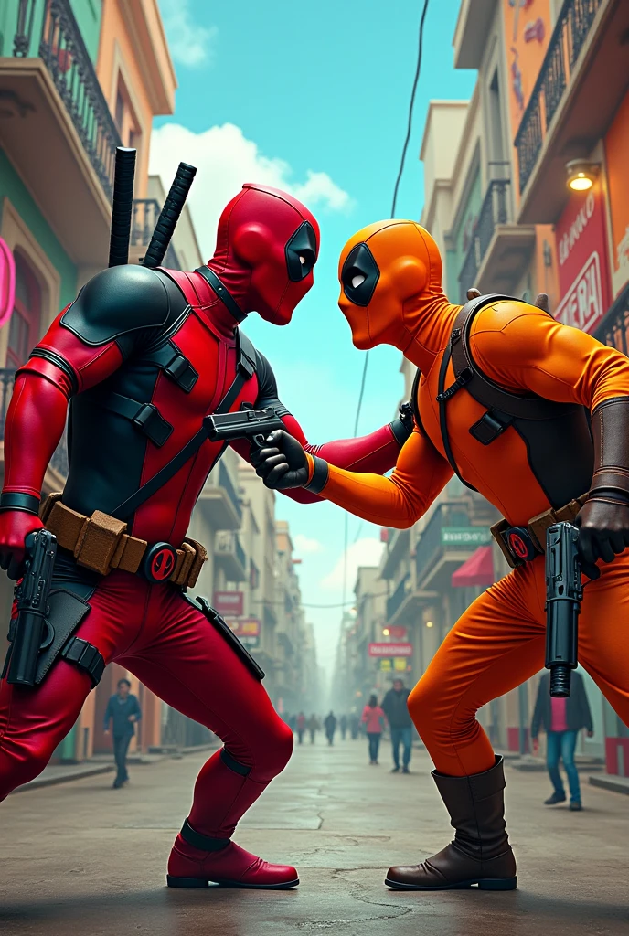 Deadpool fighting against El Chapulín Colorado