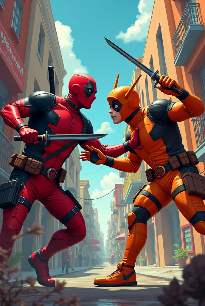 Deadpool fighting against El Chapulín Colorado