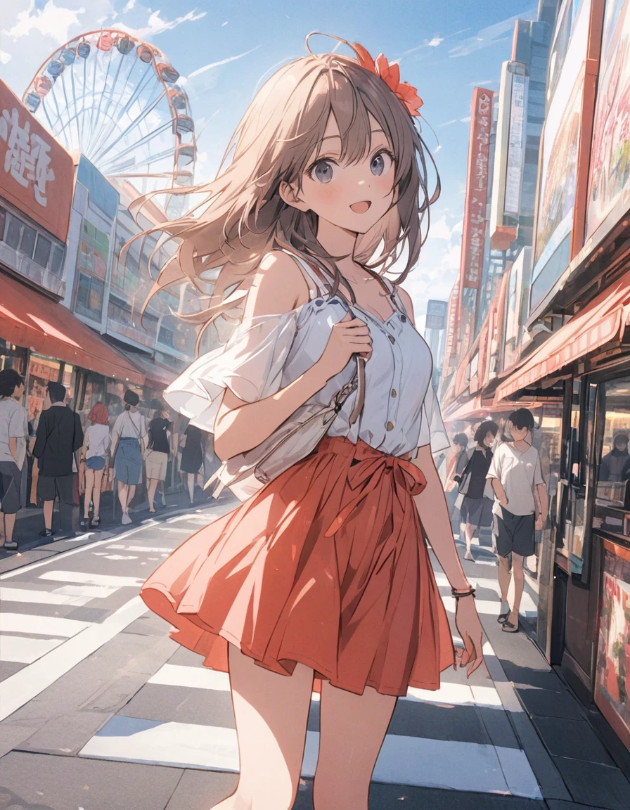 Japan City, Ferris wheel, Summer Clothes,