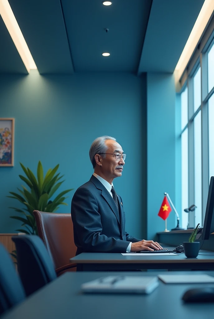 Create an image to post on Facebook to announce that the company office will be closed for Vietnam National Day from August 31, 2024 to September 3, 2024. Images should be modern, blue tones and add Ho Chi Minh president photo