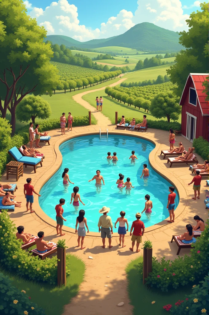 A walk with aunts, TIOS, cousins to a farm with a swimming pool