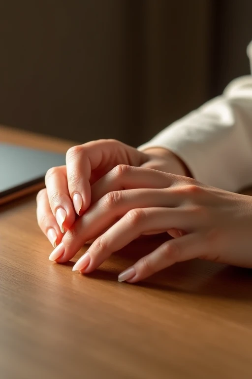 Beautiful hands、nail、Place your hands on the desk