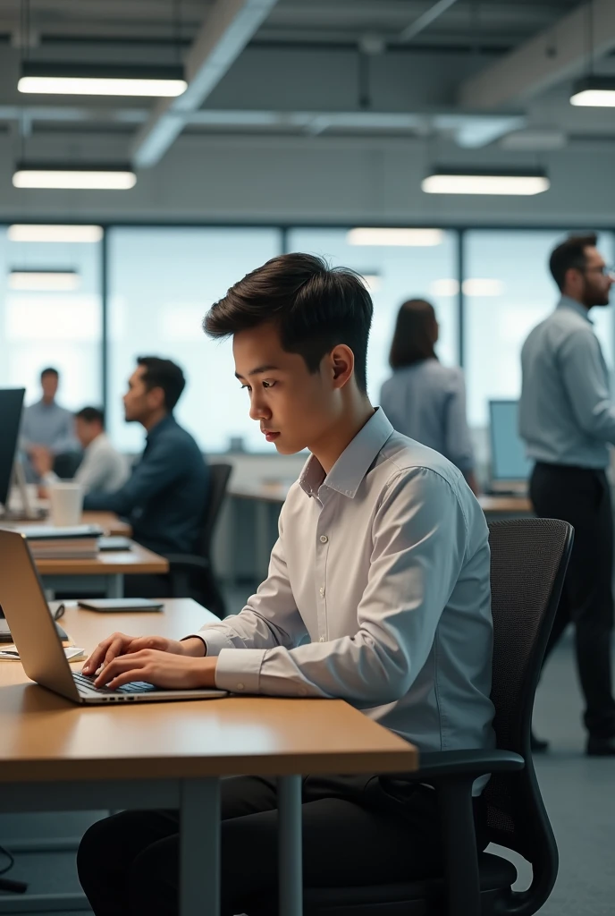 office boy sitting in office and working laptop 