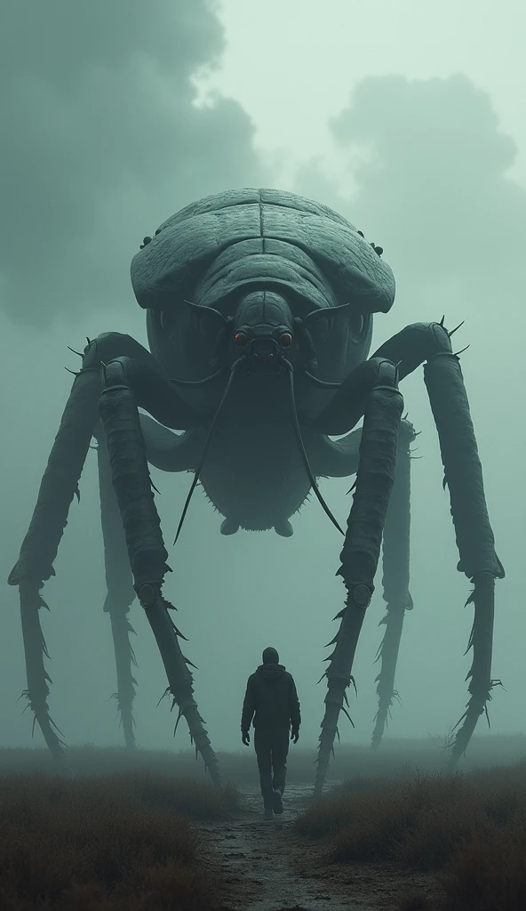 Gigantic cockroach walking across a plain in the distance amid fog, haze, haze, dark clouds, grimdark ,supense, monstr, unearthly, octan render, engine unreal, photorrealistic, hyper realism, highy detailed, high qualiy, intrincately detailed,Volumetric lighting, full character, 4K, ,hard disk ,Full HD, 8k, RTX, high resolution, detailed shadows, incredibily detailed, perfect, Dramatic scale