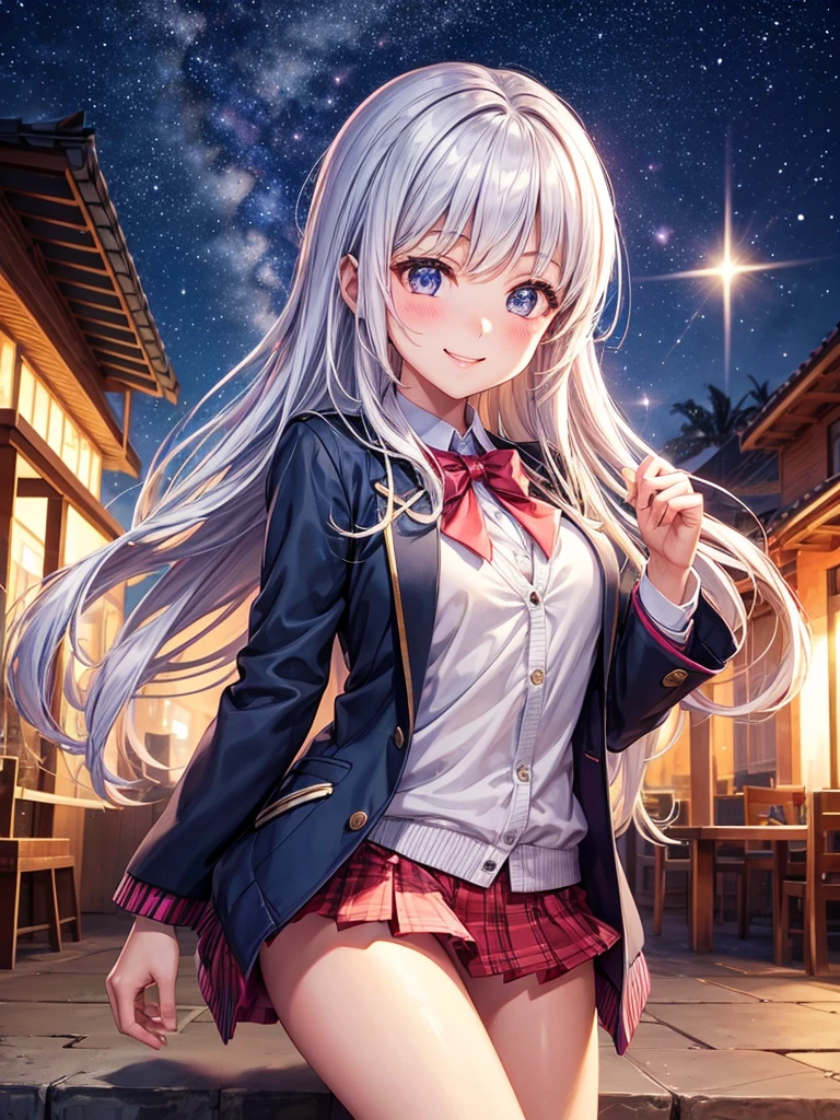 best quality，，smile，blazer，swimsuit，nepal，middle School girlultiple girls are depicted,harem，idol group，New Uniform，future，starry sky background，photo shoot，long hair，wearing a cardigan，beautiful girlの国，girl&#39;s paradise，highest quality，big breasts，leather jacket，happy girl,horny girl，Blue eyes，perfect face，standing position，She has her bangs down，fur jacket,Beautiful eyes，smooth hair，perfect eyes，beautiful girl，Angel Girl，multicolored hair colors，naughty girl，beautiful，High-dimensional beautiful girl，Multidimensional beautiful girl，gathering，Group、，classroom，School，