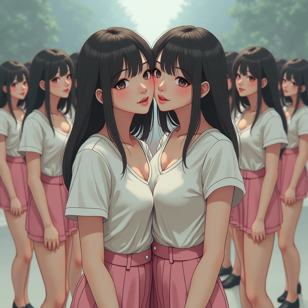 (Japanese Clone-girls=Myself), (Super Best masterpiece Clone-girls Raw Photography Art), (16K, Highest quality, Ultra-high resolution, RAW Photos), (It's so unrealistic., With unparalleled depiction, With an unfathomable sight, An unprecedented and shocking worldview, Clone-girls: In a world of mass reproduction, Ultra-realistic), (Japanese Girls, Sasaki Nozomi, 26yo, Small face, Thick black hair, long hair, Dark Eyes, Mature face, Cute Smile, Smiling face, A gentle gaze, Very pleasant look), (Very beautiful detailed girls, Accurate body structure, Accurate body movements, Very detailed body, (Super big breasts, Large bulge of ample breasts)), (Summer casual clothes, Short sleeve, mini skirt, hour々I can see your pants, Cleavage Emphasis, Emphasise the fullness of your breasts), (Very detailed, Myself cloning, Depiction of splitting oneself, 1Myself girl→1,000,000,000,000,000,000,000,000,000,000Myself cloning girls), (Very detailed and intricate, Myself clone-girlsから, Myself's body is multiplying, A perfectly matched depiction, (In the same female body,With the same face, With the same hairstyle, In the same clothes, At the same height, 同じSuper big breastsである)), (1,000,000,000,000,000,000,000,000,000,The number has increased to over 10,000.), (Myself girls only), (1,000,000,000,000,000,000,000,000,000,000,000,000,000,000,000,000,000,000,000,000,000,000Myself girls), (Very detailed描写で, Physical contact), (Very detailed depiction, Clear and accurate perspective depiction, Ultra-wide field of view, Focus on the average value of the image, Illuminated from the front by a soft, bright light), hug, kiss, Chest to Chest, Happy laughter