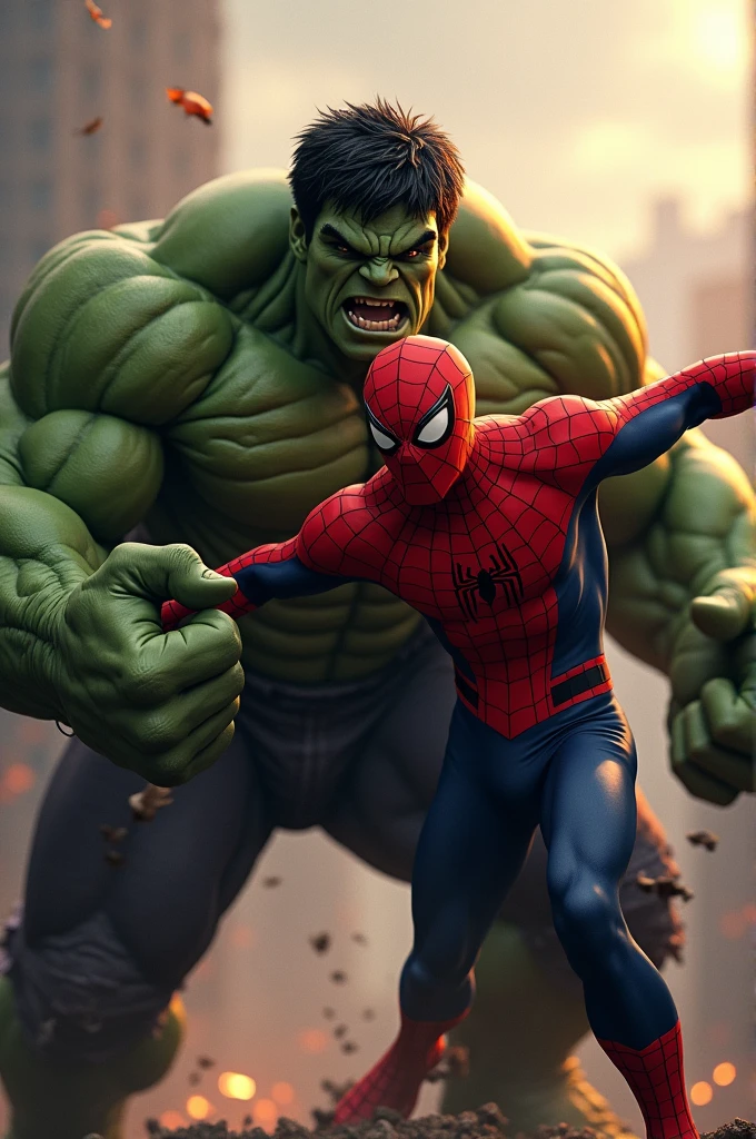 Spiderman fighting Hulk