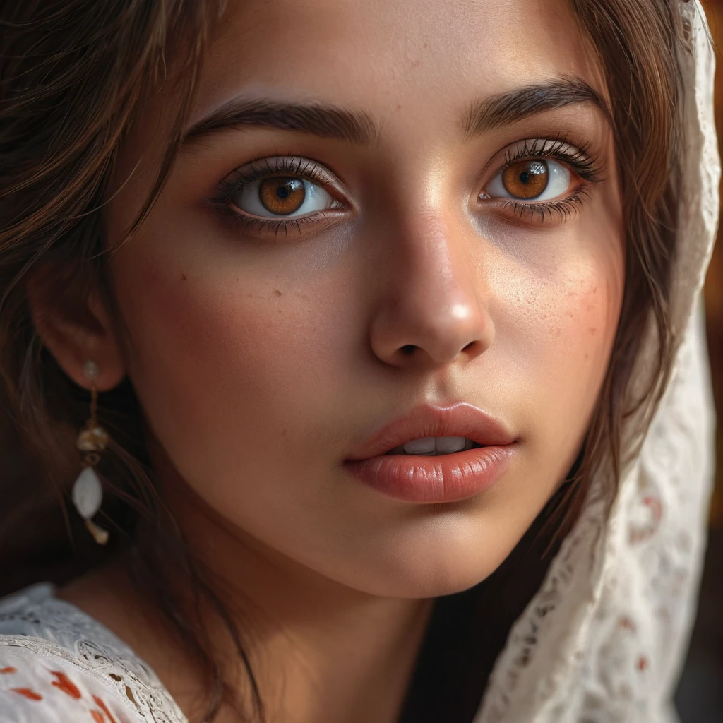 a tan skinned turk girl,brown hair,big lips,brown eyes,white top,beautiful detailed eyes,beautiful detailed lips,extremely detailed eyes and face,longeyelashes,1girl,digital painting,detailed background,ultra-detailed,(realistic,photorealistic,photo-realistic:1.37),(best quality,4k,8k,highres,masterpiece:1.2),ultra-detailed,vivid colors,natural lighting,highly detailed,cinematic lighting,cinematic composition,award winning