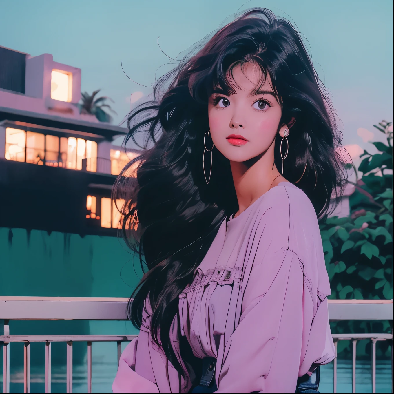 Night view,City,night breeze,moonlight,building,pastel colour