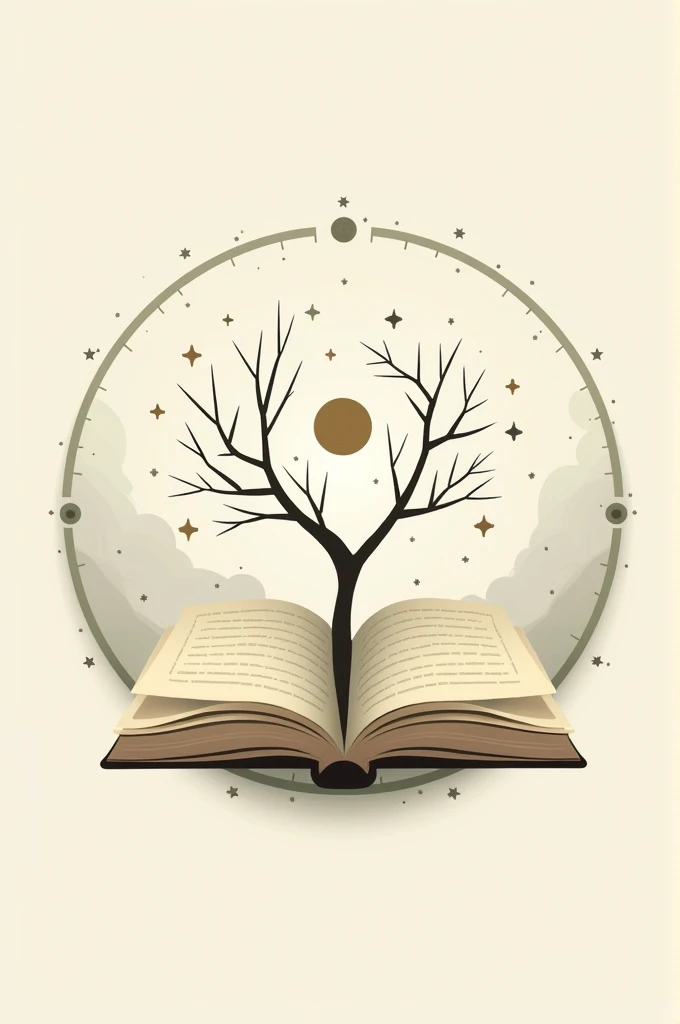 Draw a circle that represents unity at the center of the circle draw an open book that symbolizes the literature. Then create branches growing outward from the book and put some stars around the circle that represents time and different society