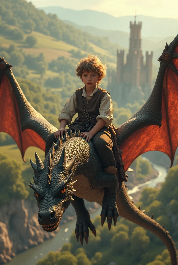 The medieval boy with a fire-breathing dragon