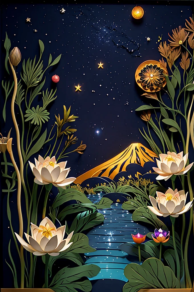 universe、Chakra、yoga、India、Lotus flower、Fantastic、Hikari、Night Sky、star、sparkle、Sanskrit、