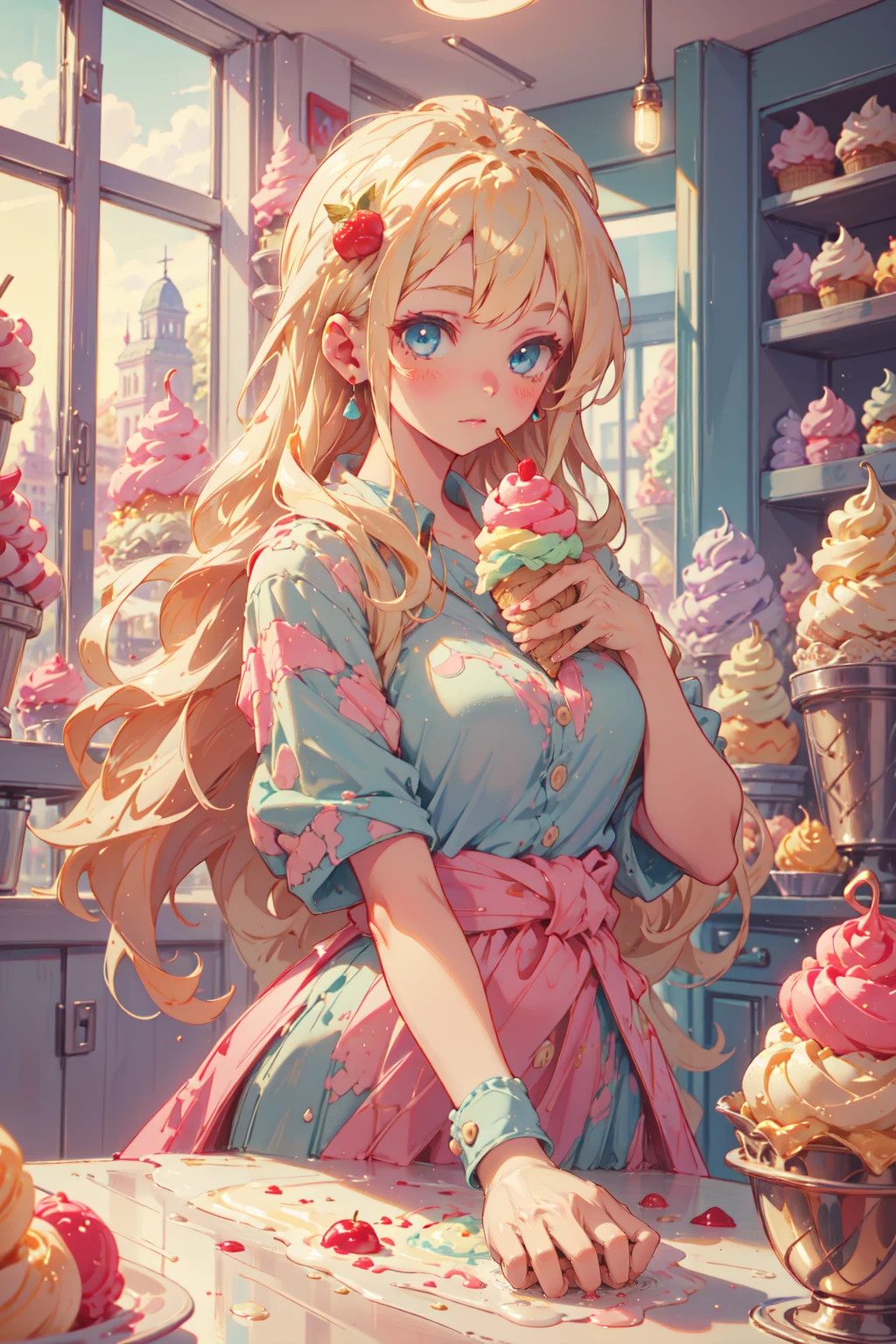 1girl,cute,blonde long hair,blue eyes, GelatoStyle