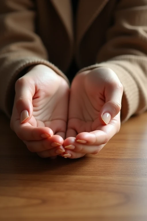 Beautiful hands、nail、Place your hands on the desk