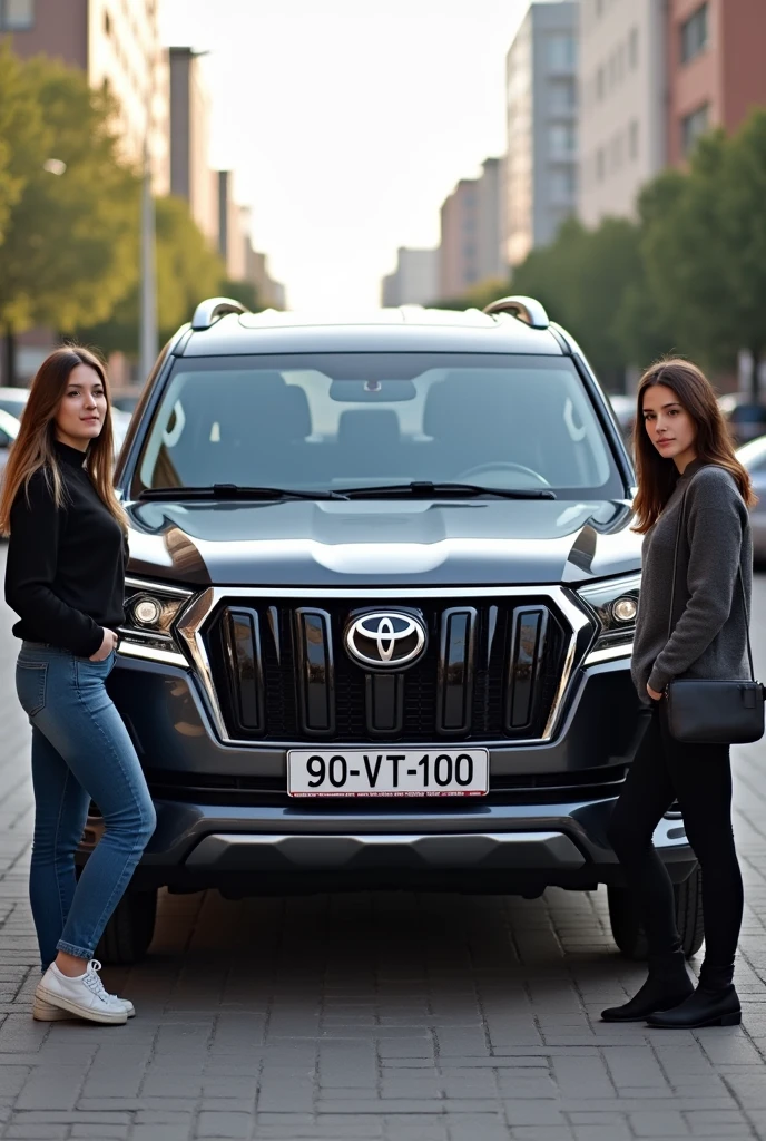 Toyota prado 2020 model plaka numarası 90- VT -100 Azərbaycan Baku olsun önündə iki qız olsun 