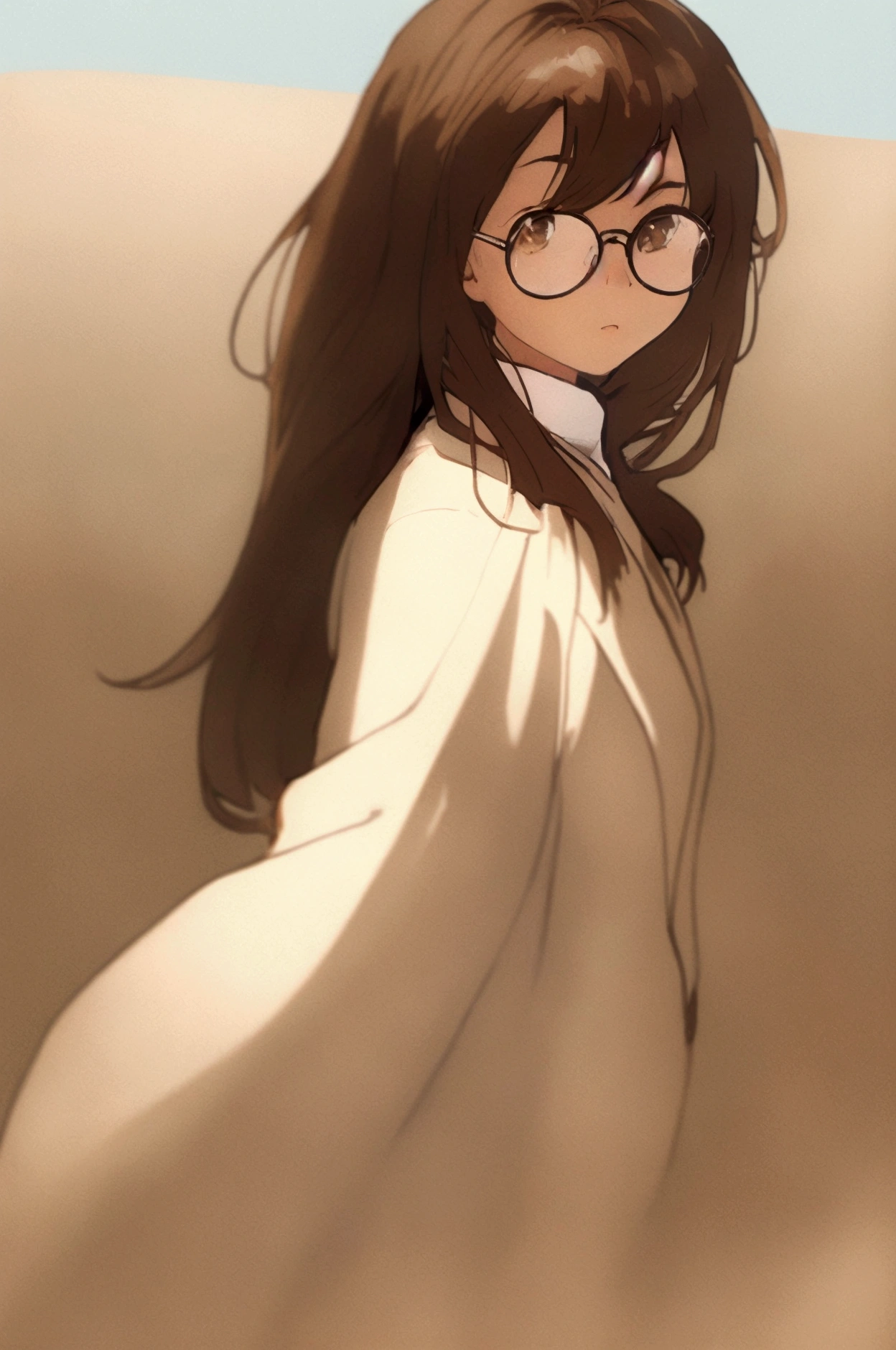 (masterpiece, Best Quality, 8k, raw photo, absurdities:1.2), film grain, chromatic aberration, High resolution, finely detail, 1 girl with shoulder length brown hair with straight bangs, brown eyes and round glasses, 1 boy with dark brown hair, with a brown mustache but with a white part, with brown eyes and rectangular glasses