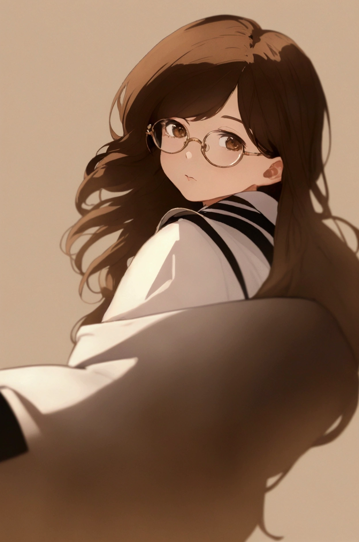 (masterpiece, Best Quality, 8k, raw photo, absurdities:1.2), film grain, chromatic aberration, High resolution, finely detail, 1 girl with shoulder length brown hair with straight bangs, brown eyes and round glasses, 1 boy with dark brown hair, with a brown mustache but with a white part, with brown eyes and rectangular glasses