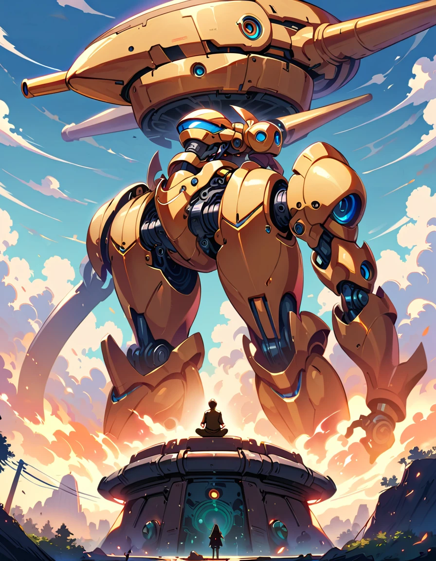 (Highest quality,Extremely detailed depiction,Incredible high resolution),Buddha statue giant robot:1.3,pedestal,Sitting in meditation,booster,Huge Machine,Beam cannon,Mechanical,gear,Armament,missile,The world of steampunk,High quality anime drawings