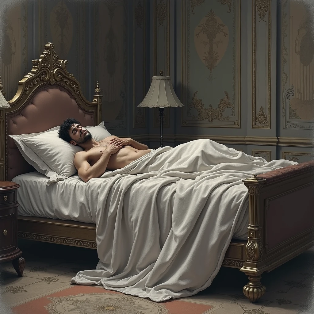 Drawing of an unworthy prince lying on a bed