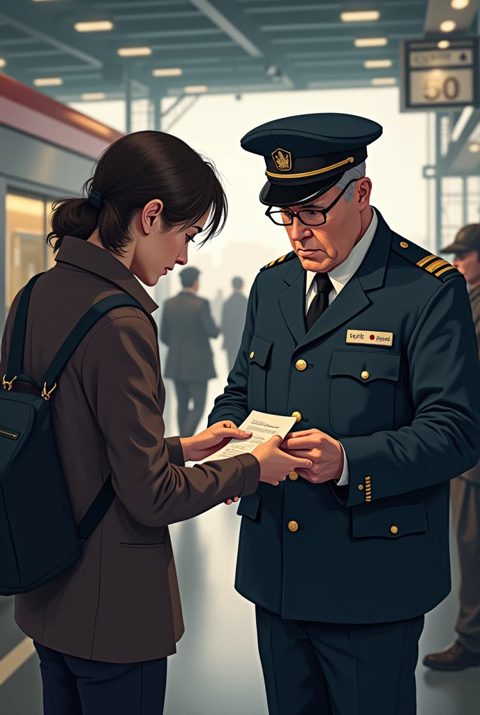 Ticket collector check ticket in station