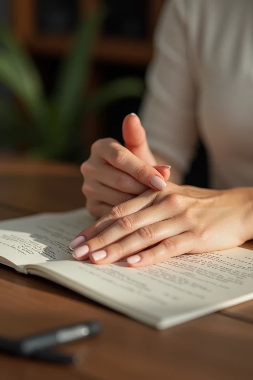 Beautiful hands、nail、Place your hands on the desk、Back of hand