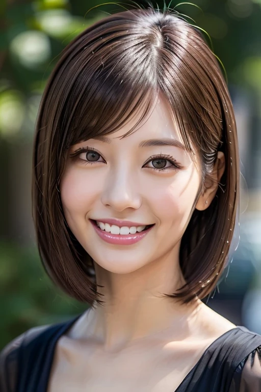 Japanese women　Orthodox beauty, cute, cute, beautiful, smile, Yamato Nadeshiko, Ultra-realistic, More real, Real women, Looks like the real thing, From below, Just like him, Super Real, Bob, Upper Body