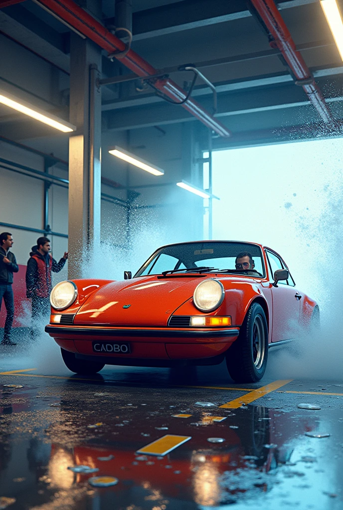 Create a detailed scene in car wash