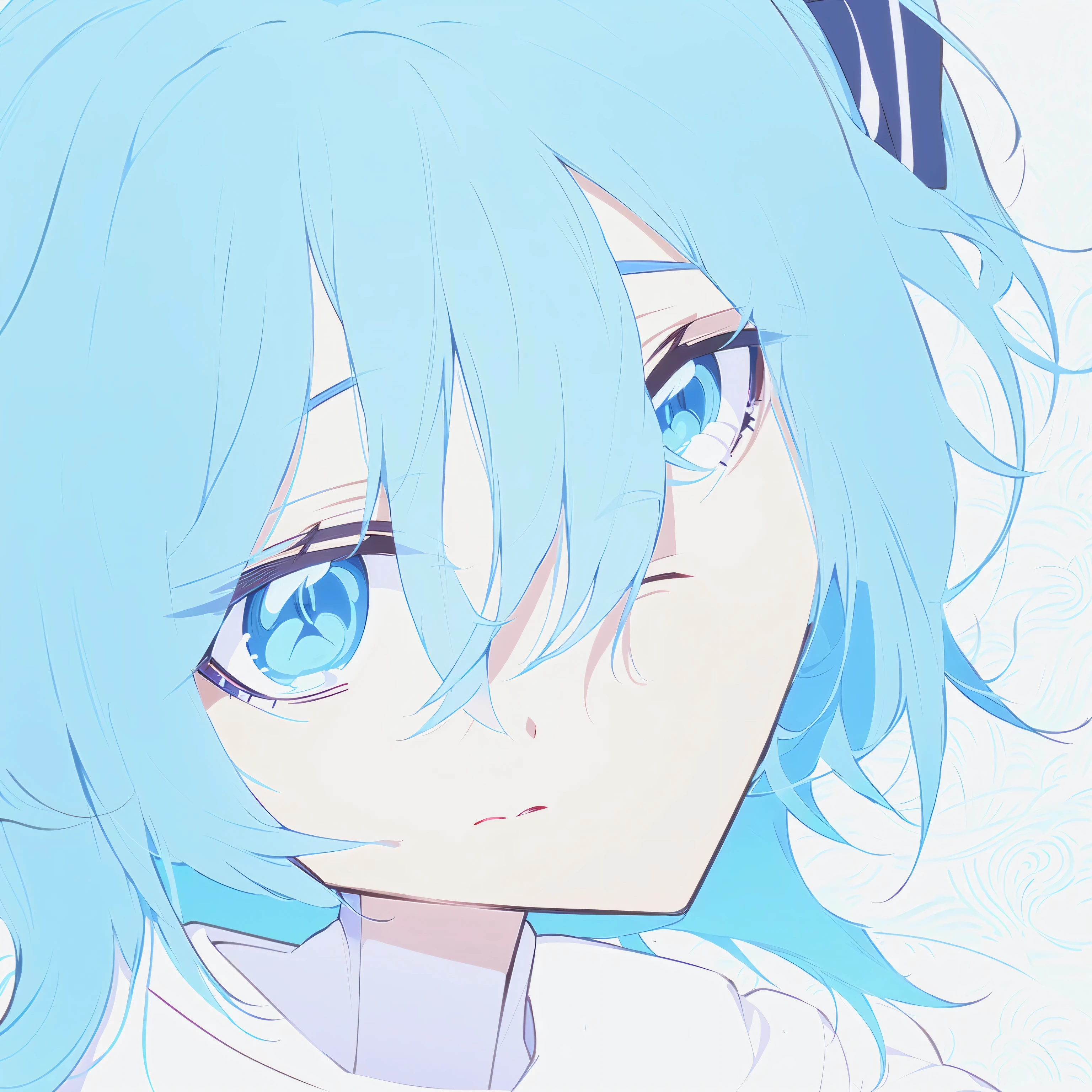 Japanese cartoons - style image of a woman with blue hair and a white shirt, 2 d Japanese cartoons style, 2 d Japanese cartoons, Nifepitou, I will keep this, pale blue eyess, pastel blue eyess, Sad blue eyes, pale blue eyess!, rei Ayanami, Ayanami, sky blue eyess, blue eyes. Japanese cartoons, light-blue eyess, Sayori