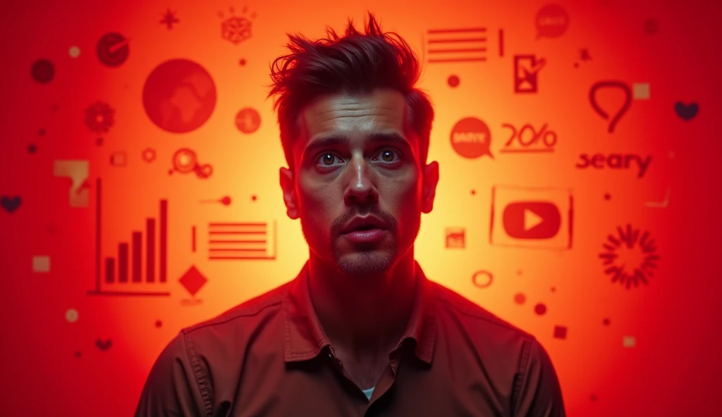Create a cover image for a YouTube channel with the le 'Find out how you're being fooled by marketing strategies to mislead consumers'. main image: Include a centered image of a person with an expression of surprise or indignation. Background: Use a bright color gradient, Like red and orange, to create an eye-catching look.
main image: Include a centered image of a person with an expression of surprise or indignation. Additional Elements: Include marketing related icons, like graphs and arrows, to reinforce the theme.