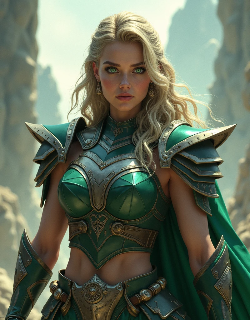 Erica Durance as Asgard, Valkyrie, green eyes, fitness woman, Lady Knight, Correct anatomy, holding a magic greatsword, epic fantasy, digital art, masterpiece, 8K, high definition resolution, detailed drawing, better quality, epic composition, muscular body