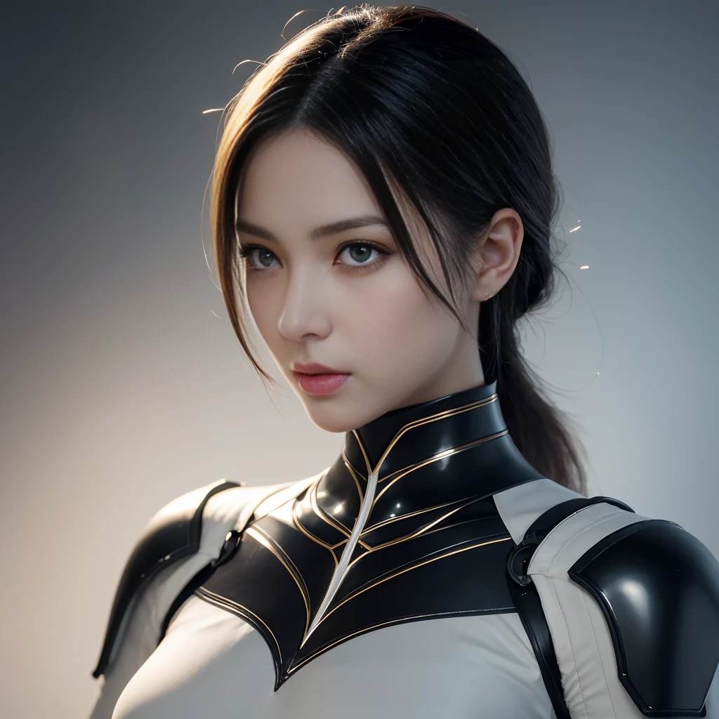 1 adult woman, alone, High detail mature face, long ponytail silver hair, gold eyes, white china dress with black strip, wear 2 small mech horn on the head, high res, ultra sharp, 8k, masterpiece, looking at viewer, long black gloves, Sharp eyes, ((Best quality)), ((masterpiece)), 3D, HDR (High Dynamic Range),Ray Tracing, NVIDIA RTX, Super-Resolution, Unreal 5,Subsurface scattering, PBR Texturing, Post-processing, Anisotropic Filtering, Depth-of-field, Maximum clarity and sharpness, Multi-layered textures, Albedo and Specular maps, Surface shading, Accurate simulation of light-material interaction, Perfect proportions, Octane Render, Two-tone lighting, Wide aperture, Low ISO, White balance, Rule of thirds,8K RAW, Aura, masterpiece, best quality, Mysterious expression, magical effects like sparkles or energy, flowing robes or enchanting attire, mechanic creatures or mystical background, rim lighting, side lighting, cinematic light, ultra high res, 8k uhd, film grain, best shadow, delicate, RAW, light particles, detailed skin texture, detailed cloth texture, beautiful face, fighting stance