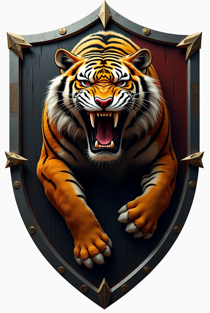 Create a Saber Tooth Tiger Shield for Team Simpler without Background