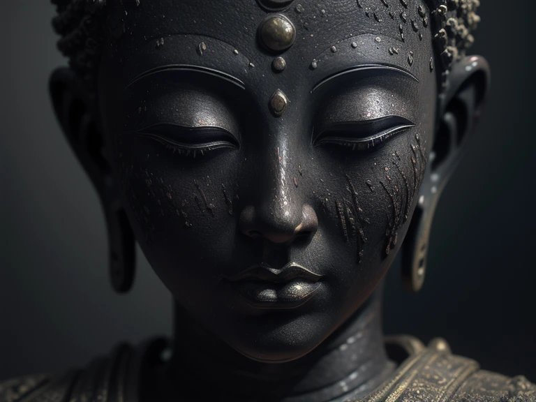 (Buddha statue face),Covered in moss,(Strong Shadows:1.3),water vapor,(Horror Style),(curse:1.3),(soul:1.3),(ultra Realistic 8k cg, RAW Photos, Highest quality, masterpiece:1.2),High resolution raw color photos,Professional photos,(Realistic, photo-Realistic:1.3),(Highest quality),(Cinematic Light),(masterpiece),Strong Rim Light,indirect lighting