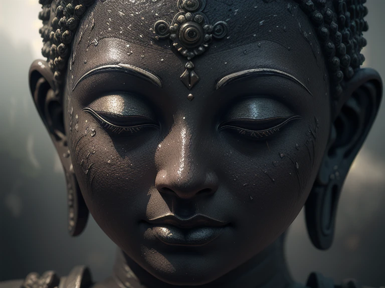 (Buddha statue face),Covered in moss,(Strong Shadows:1.3),water vapor,(Horror Style),(curse:1.3),(soul:1.3),(ultra Realistic 8k cg, RAW Photos, Highest quality, masterpiece:1.2),High resolution raw color photos,Professional photos,(Realistic, photo-Realistic:1.3),(Highest quality),(Cinematic Light),(masterpiece),Strong Rim Light,indirect lighting