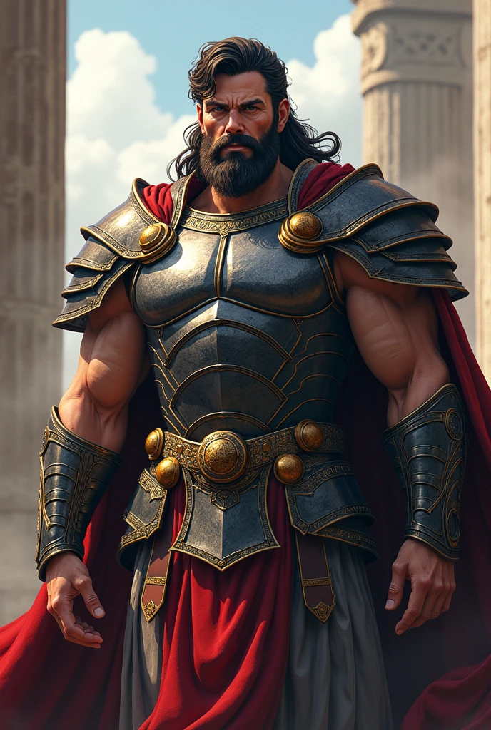 king of ancient Greece, ((anime styling)) ,with iron armor, ((clothing only in gray color))