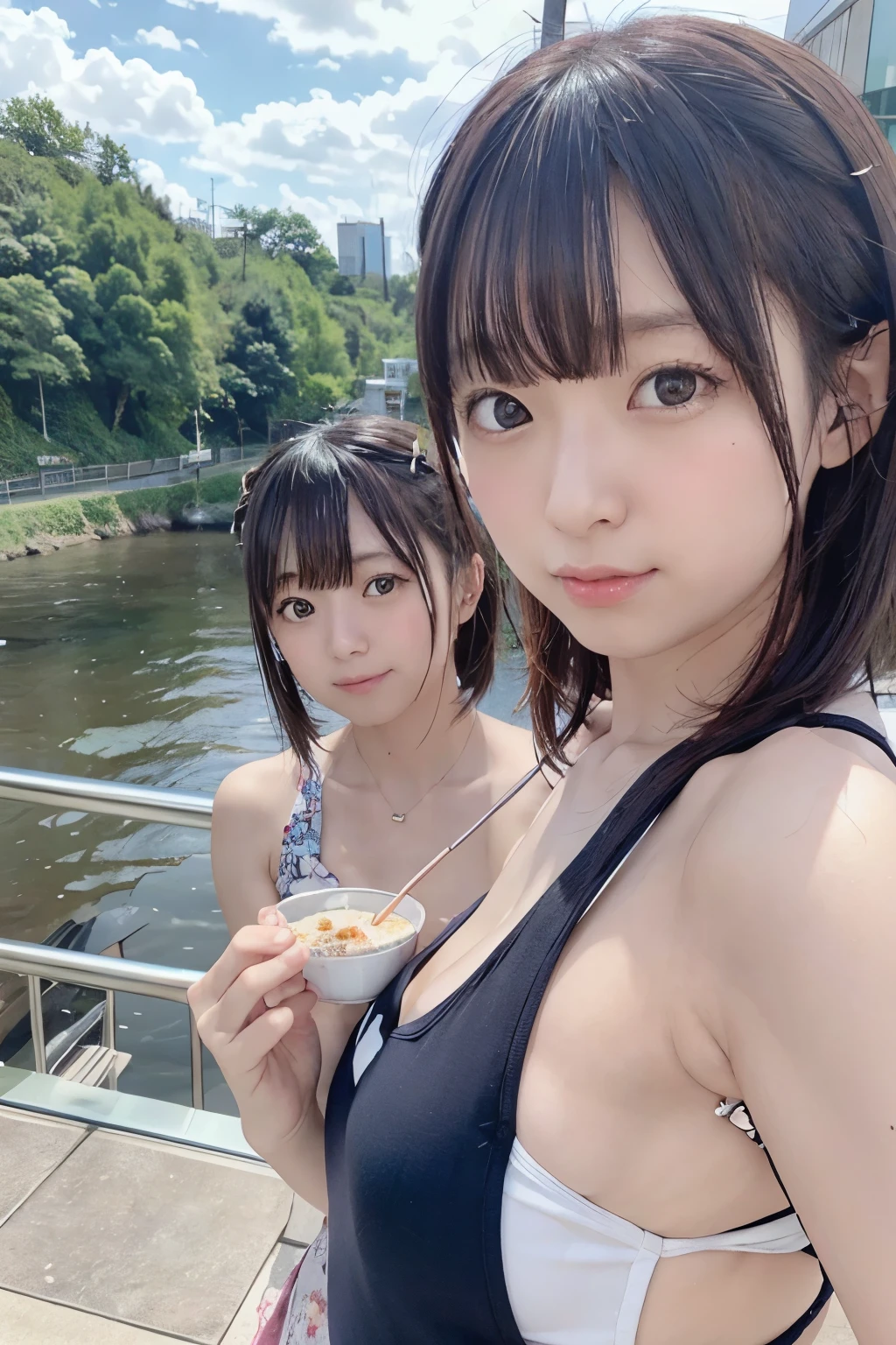 8K, RAW Photo, Best Quality, Masterpiece, Realistic, PhotoRealistic, Extremely Detailed 8k Wallpaper, Beautifully Detailed Eyes, Finely Detailed Face, 
 BREAK 
Professional Lighting, 
 BREAK 
((3 Girls are Eating Onigiris:1.2, s-bridge + s-river + scenery:1.2)), 
 BREAK 
Perfectly Anatomically Correct:1.0, Beautiful Thin Fingers:1.0, 
 BREAK 
3 Girls, Symmetrical Clear Eyes:1.0, 
All Members are Japanese Kawaii s, 
Wearing Random SHIMAMURA Summer Clothes, 
Random Short Hairs:1.0, 
 BREAK 
SFW:1.0, 
 BREAK 
Wide Shot:1.0, Distant View:1.0