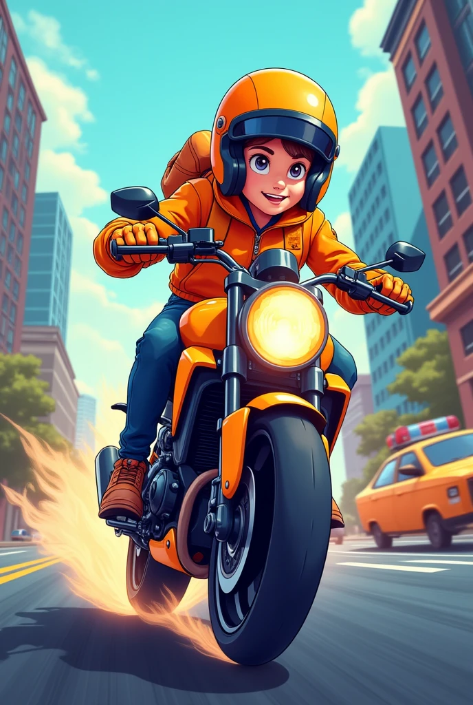 Create a cartoon motorcycle courier